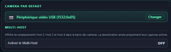 Réglage Caméra par défaut et interrupteur Multi-Host