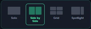 Sélecteur de disposition : Solo, Side by Side, Grid et Spotlight, avec Side by Side actif