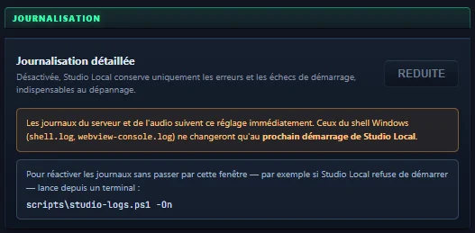 Journalisation désactivée : état par défaut