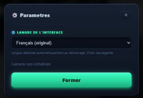 Fenêtre Paramètres côté invité avec le sélecteur Langue de l’interface