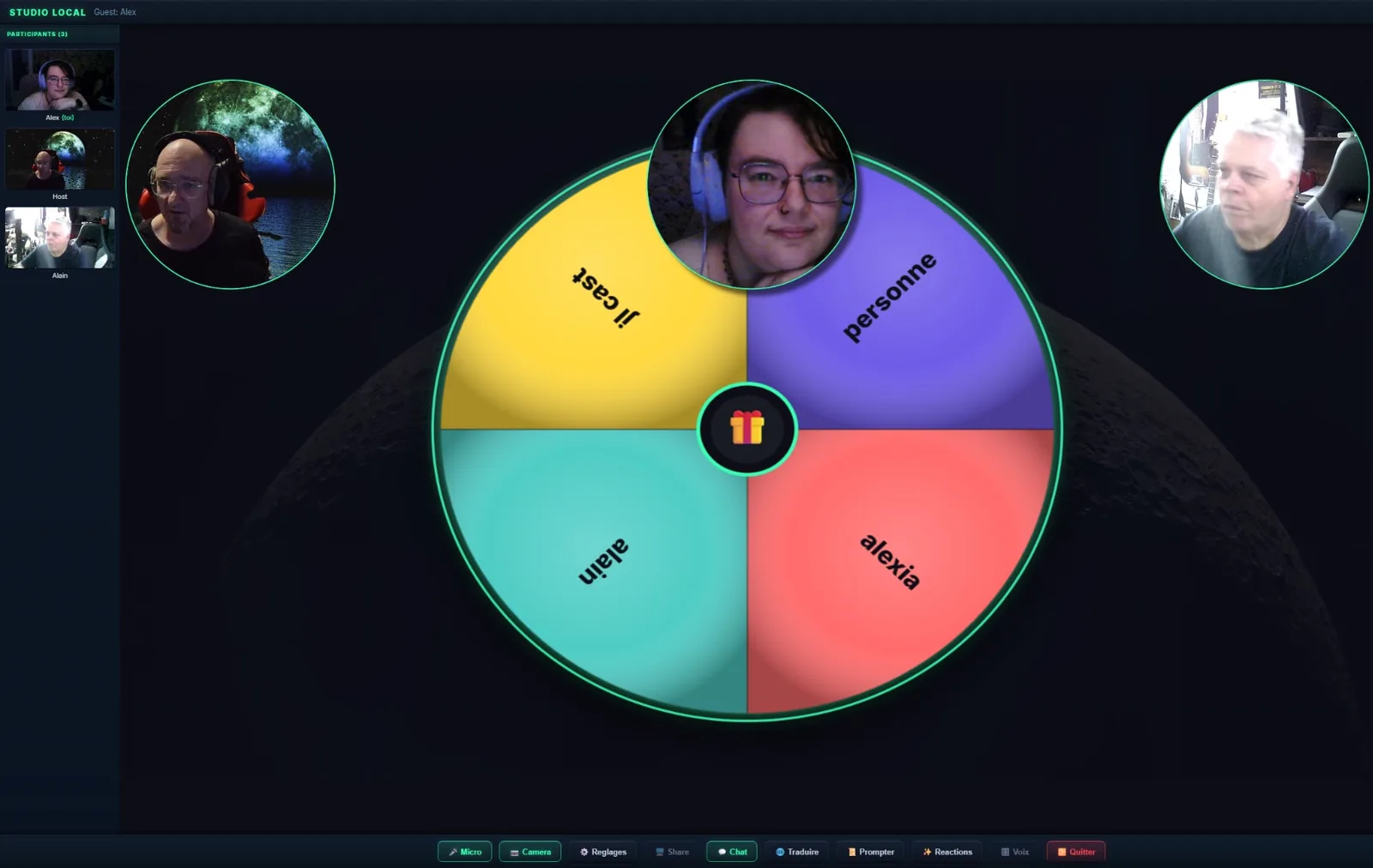 La meme roue vue par un invite, affichee plein cadre sur la scene