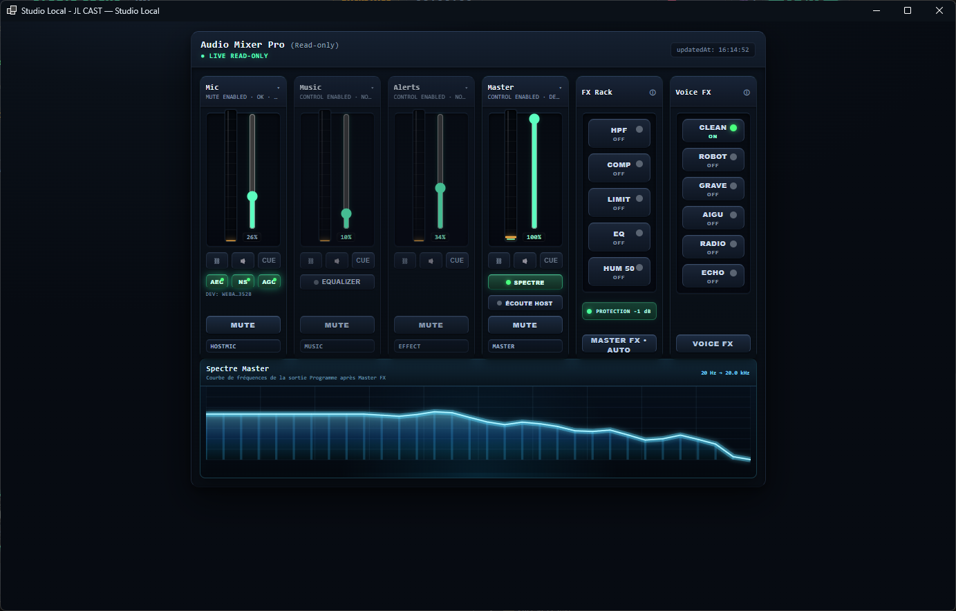 Spectre de fréquence Master dans Audio Mixer Pro