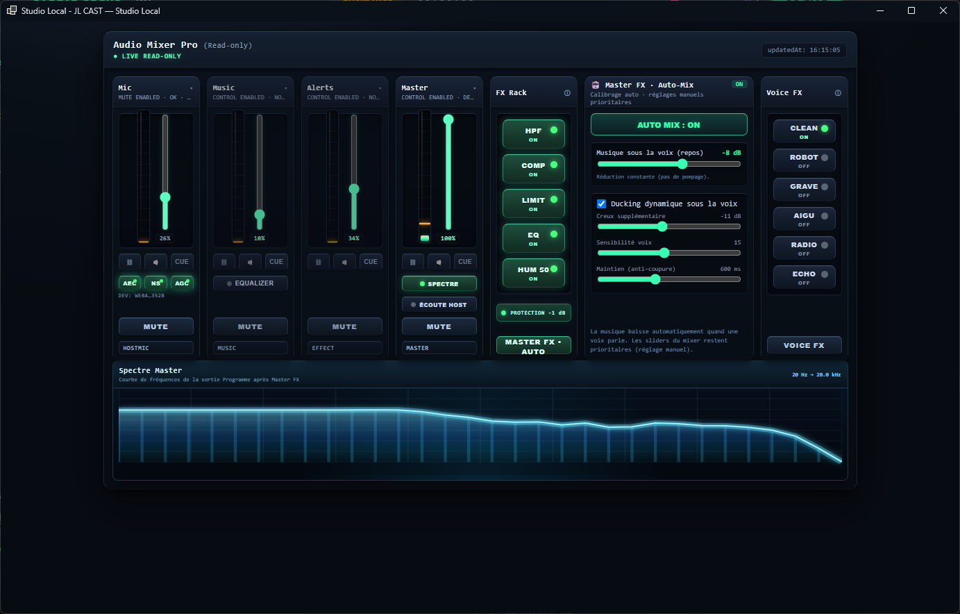 Master FX avec Auto-Mix actif dans Audio Mixer Pro