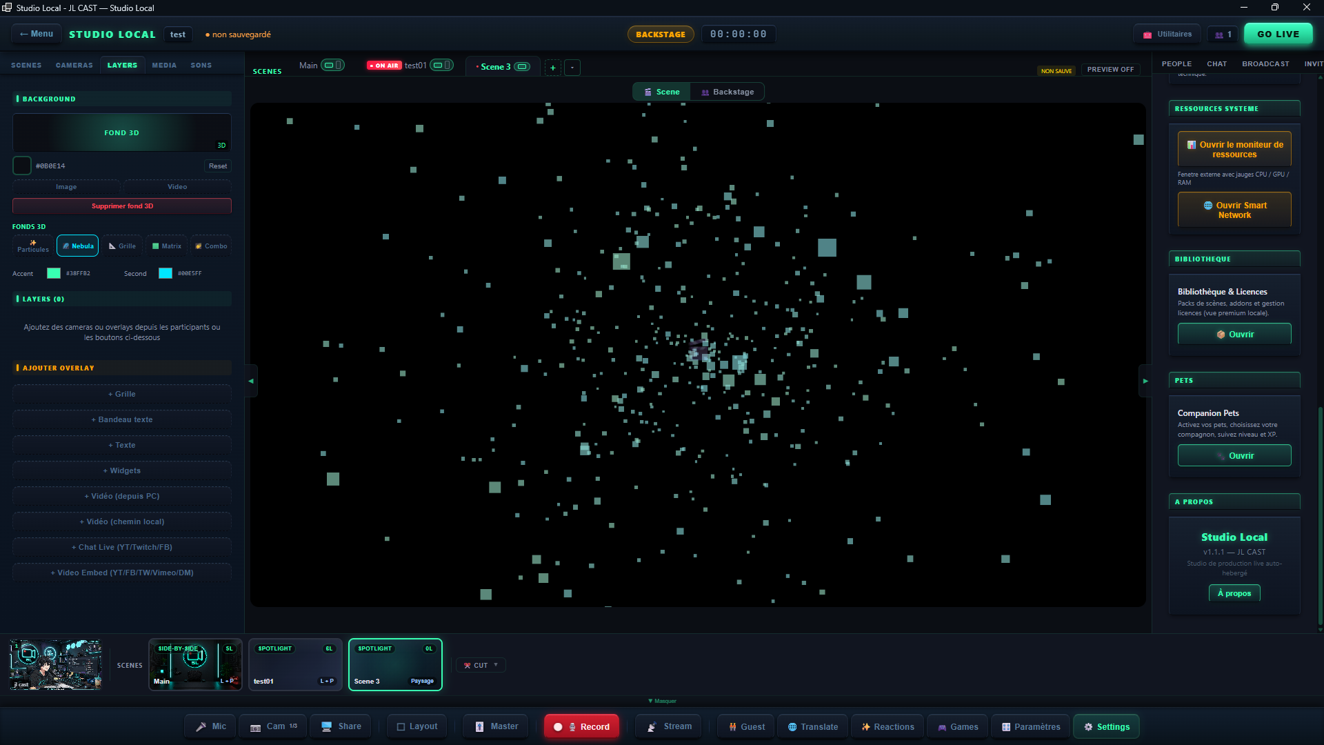 Fond 3D Nebula dans Studio Local