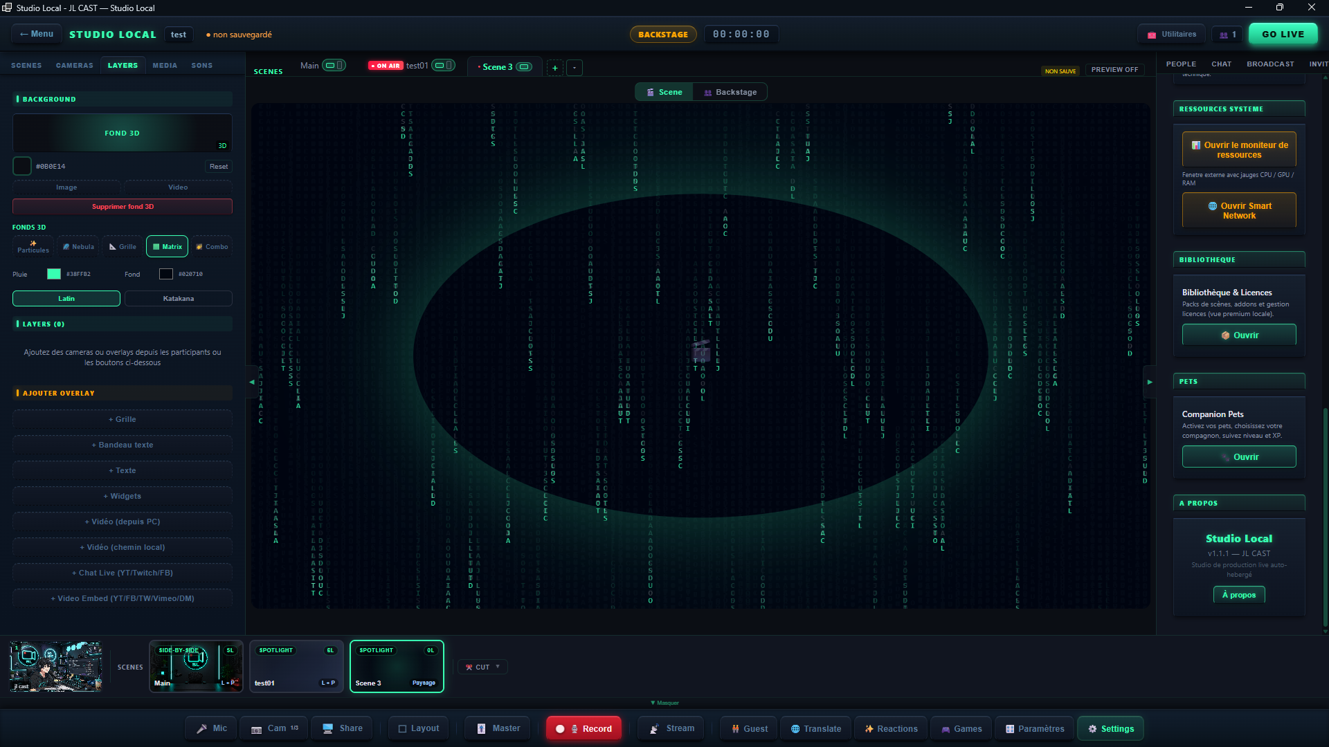 Fond 3D Matrix dans Studio Local