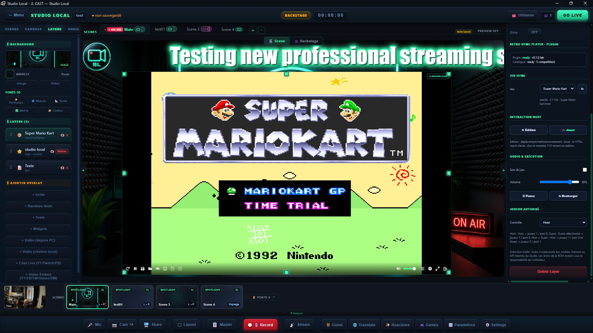 Super Mario Kart lancé dans le lecteur rétro, avec le panneau montrant snes9x · 5,1 Mo · Super Mario Kart.html